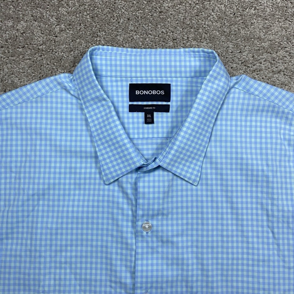 Bonobos Button Up Shirt Mens 3XL Standard Fit Performance Gingham Stretch Blue